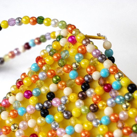 Vintage Beaded Coin Purse | Colourful Beaded Makeup Bag w/ Handle 1970s - Picture 2 of 6